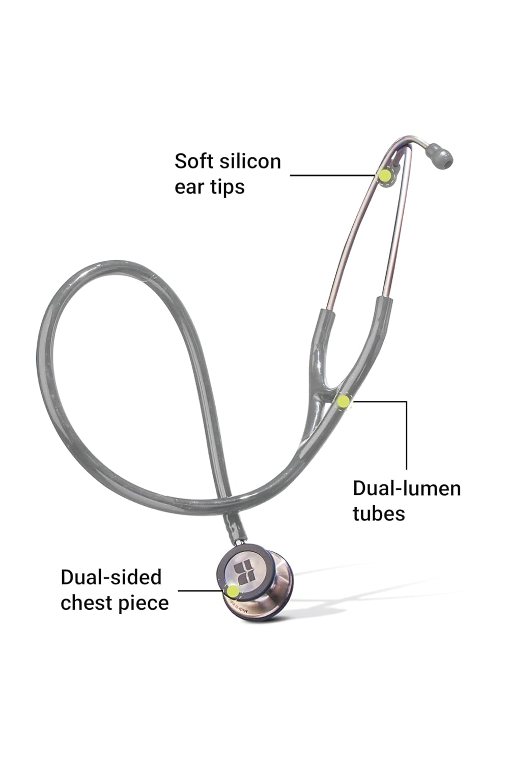 Knya 6sense Stethoscope | Dual-Lumen Tubing | Dual-Sided Chest Piece for Adult & Pediatric Use | Lightweight Stainless Steel Build | Soft-Seal Ear Tips | Made in India | Comes in a Premium Gift Box | Grey - Image 4